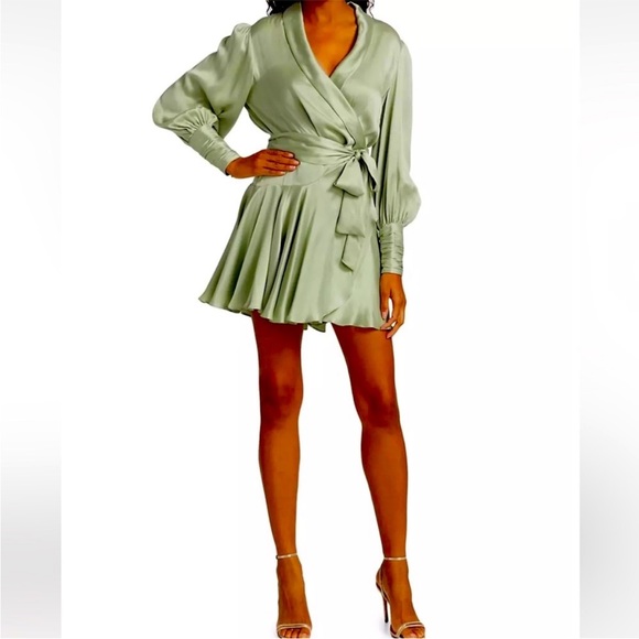 Zimmermann Silk Ruffle Wrap Dress Sage Green Size 1/ US 6 - Picture 2 of 12